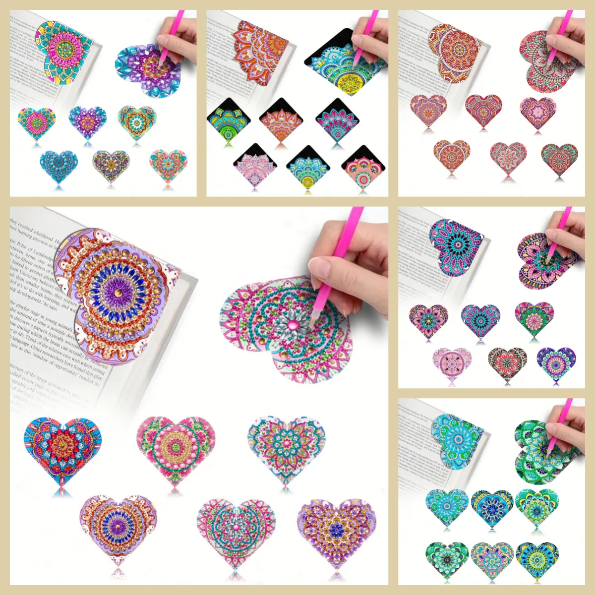 6 DIY Mandala-Blumenmuster Diamant-Kunst Eck-Lesezeichen, Geeignet für Bücher und Notizbücher, Sehr Beliebt bei Lesern
