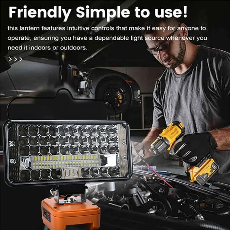 ABRW-Work Light For Worx 20V 4-Pin Battery 7 Inch Led Spotlight Type-C Outdoor Fish Light Handheld Emergency Tool Lamp
