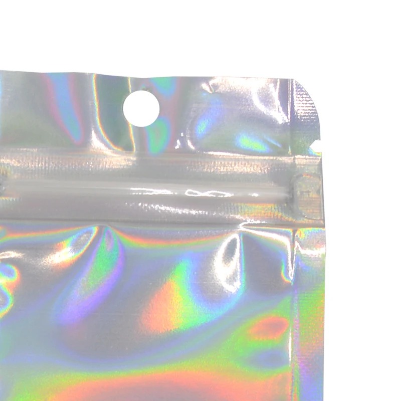 100 Stück Hologramm Aluminium folie und transparente Zip-Lock-Taschen lange Plastik beutel Uhr Stift Schmuck kosmetische USB-Datenkabel Taschen