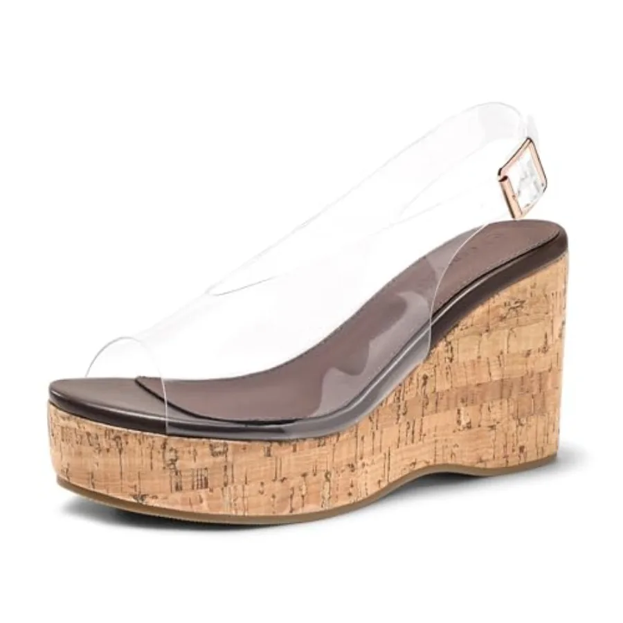 

Coutgo Womens Platform Wedge Sandals Open Peep Toe Slingback Cork High Heels Summer Beach Shoes