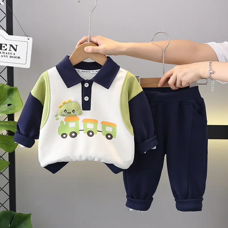 

Infant Boy Clothes Set 2025 Spring Autumn Korean Dinosaur Train Long Sleeve Pullover Tops and Pants Baby Boys Outfits Kids Suit