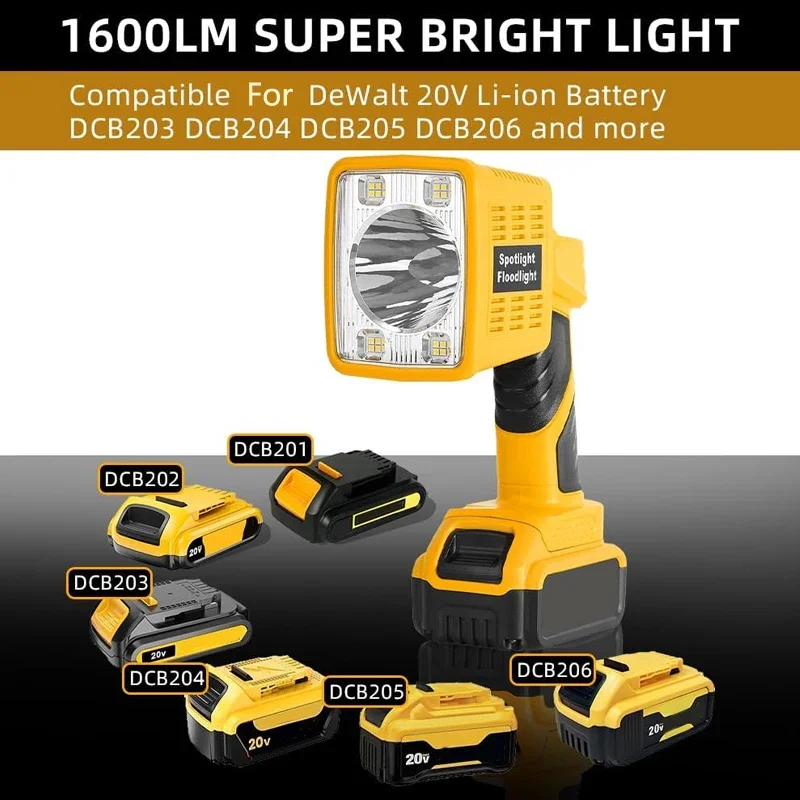 

LED Work Light for DEWALT 18V Lithium Battery Spotlight Flashlight Camping Lamp Car Repairing Emergency Job Site Lighting