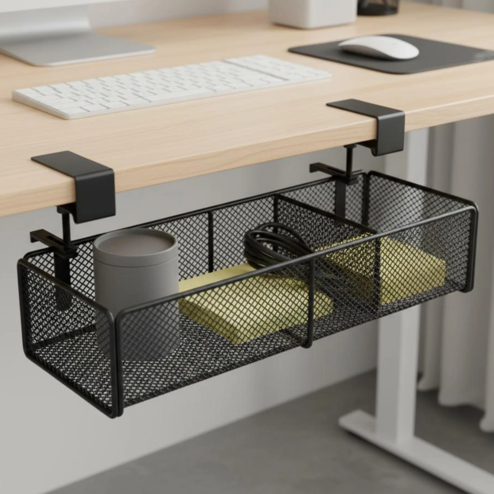 Hanging Desk Basket uncoveredTop Mesh Desk Basket Office Storage Rectangular Adjustable Fit