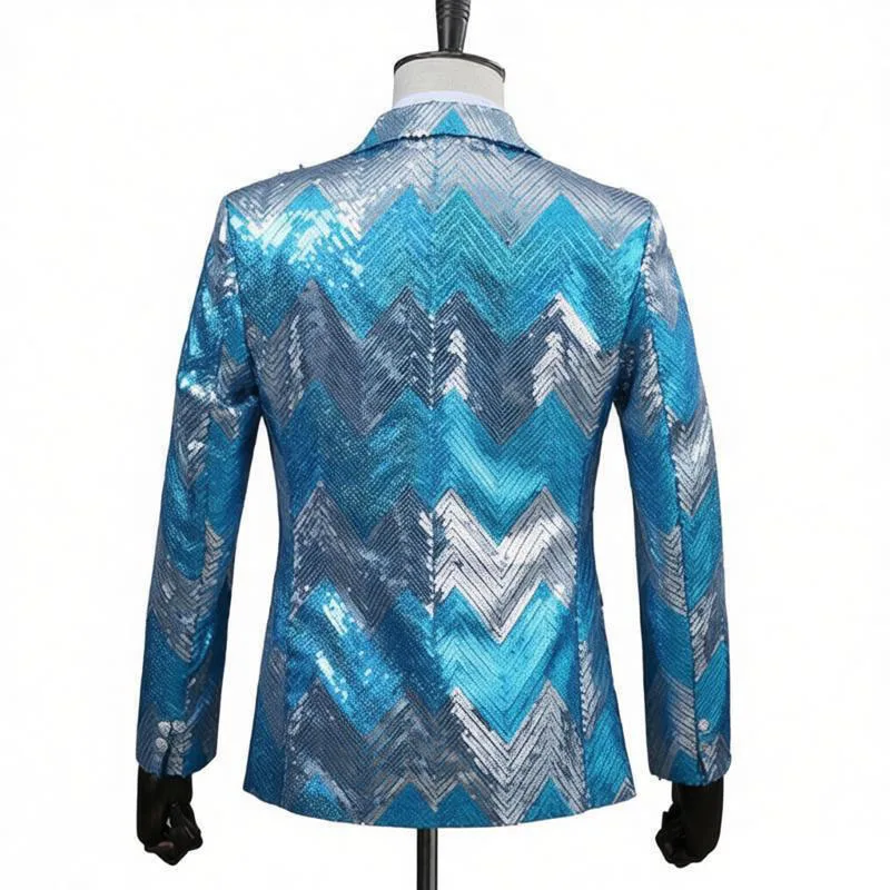 Men's Gradient Sequined Blazer Suit - Stage Performance Jacket with Bowtie for Singers, Weddings & Annual Party
