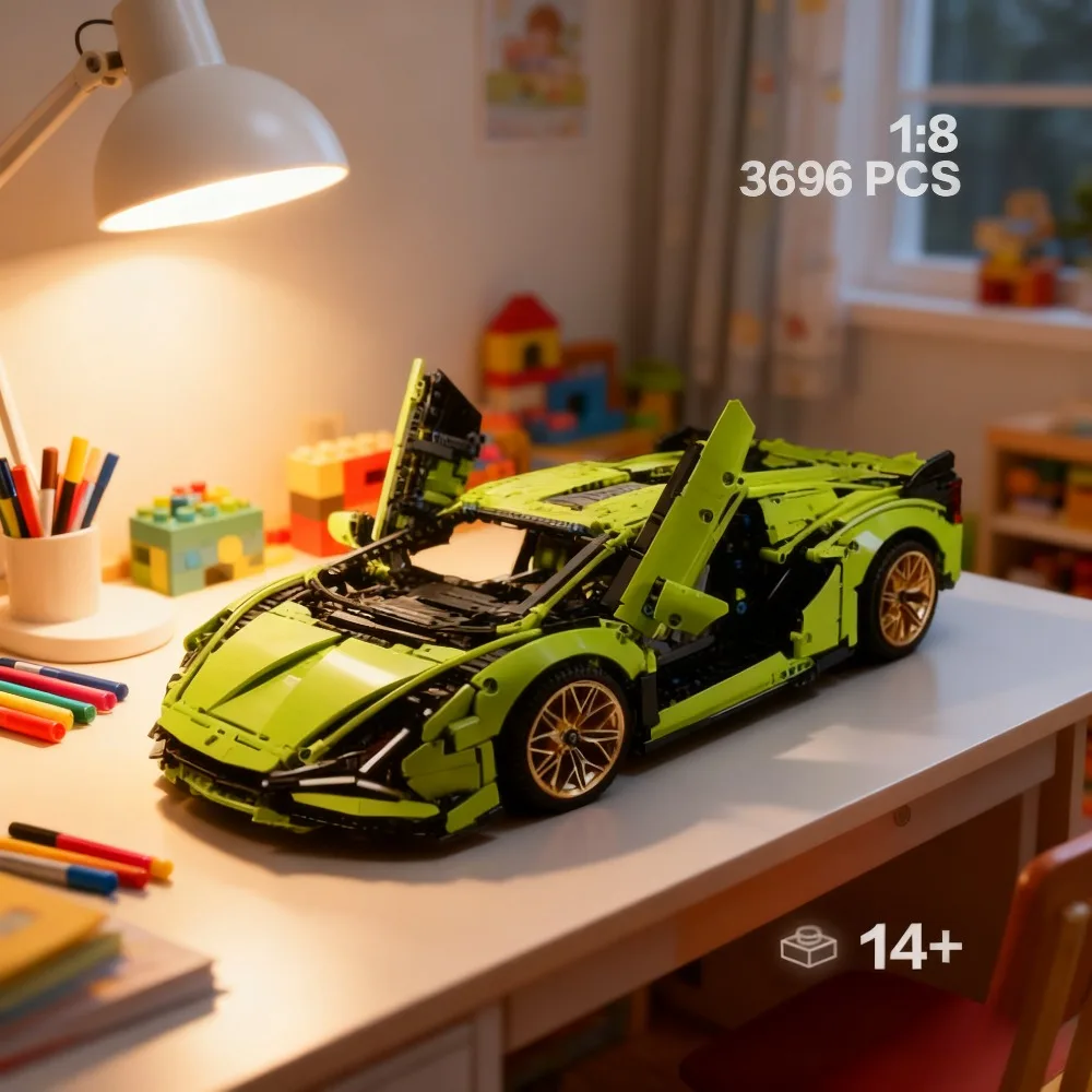 3696-teiliges Premium-Sportwagen-Modell-Set – herausforderndes Bausteine-Puzzlespielzeug, ideales Geschenk für Männer und Jungen