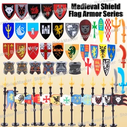 MOC Medieval War Castle Army Soldier Knight Flag Shield Armor Figure Weapon Accessories Building Blocks Military Bricks Toy Gift