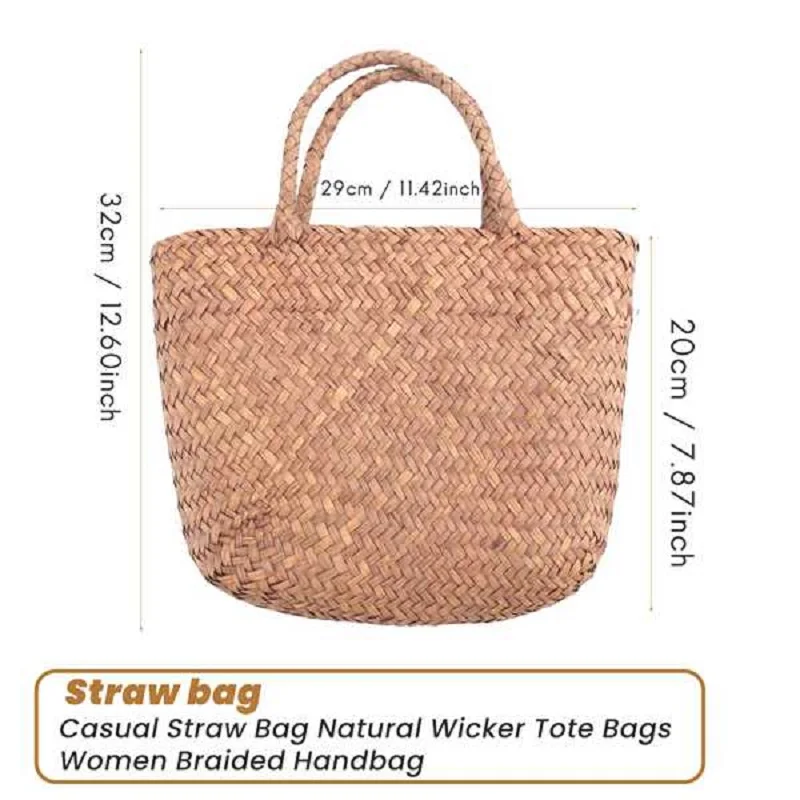 Casual Straw Bag Natural Wicker Tote Bags Women Braided Handbag For Garden Handmade Mini Woven Rattan Bags