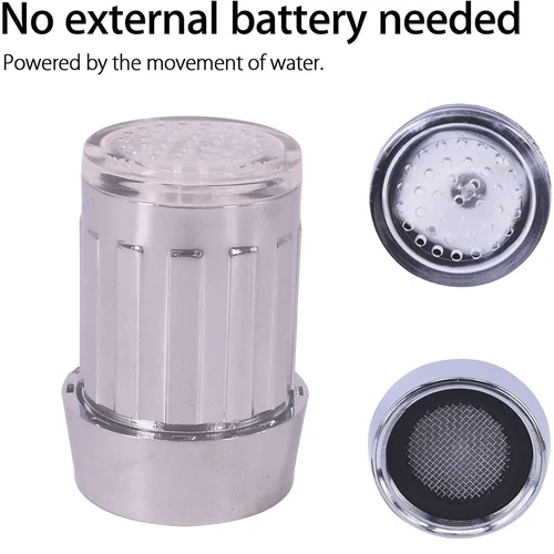 Imagen 2 del producto Cabezal de grifo LED que cambia automáticamente de 7 colores, ahorro de agua, luz de corriente, aireador, boquilla para grifo para cocina y baño