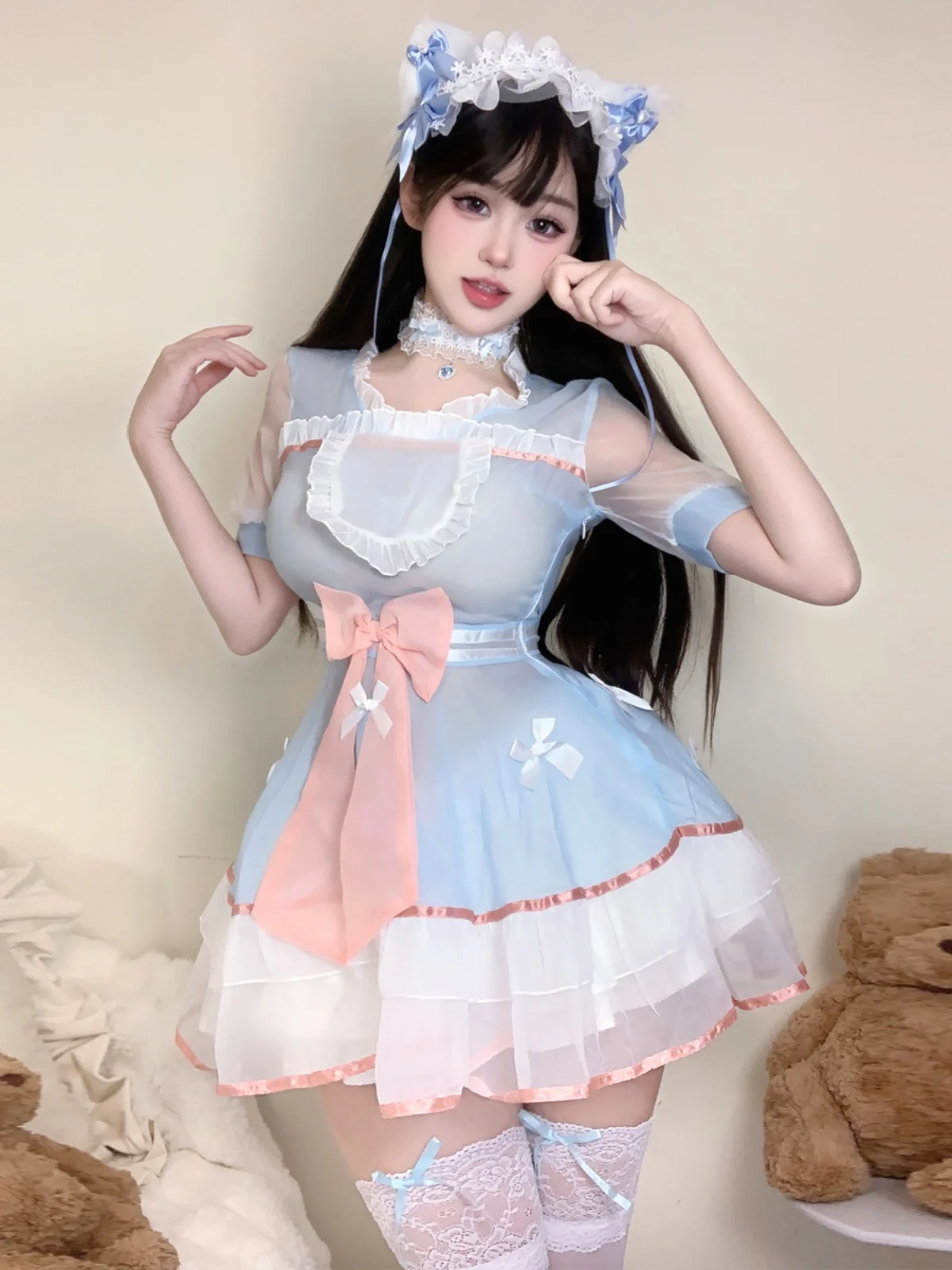 

Сексуальное и нежное женское платье-сетка в стиле горничной/принцессы, с эффектом утончения талии, для домашнего использования