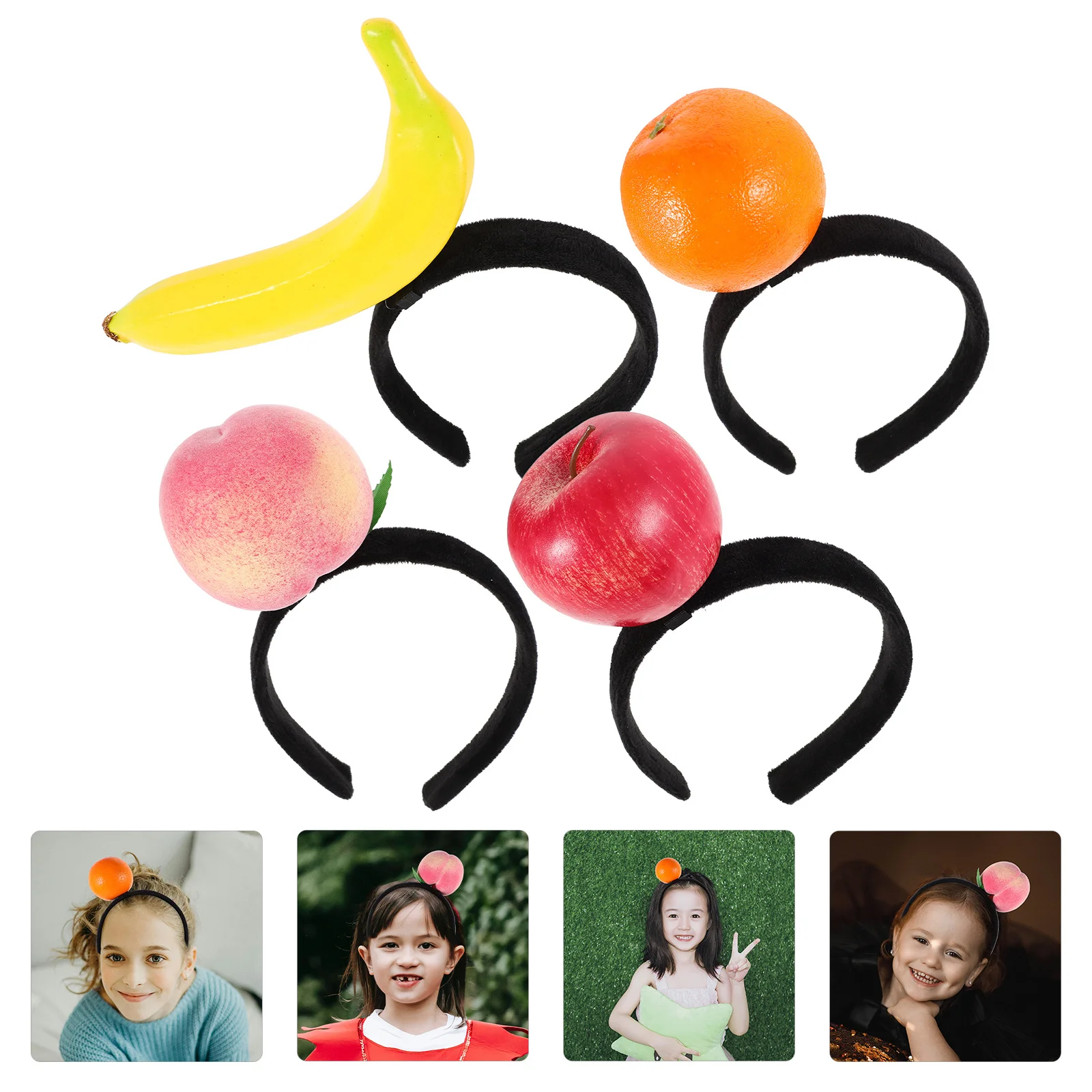 

4pcs Fruit Headbands Tropical Themed Party Accessories Apple Orange Hairband For Celebrations Luau Festival Costume