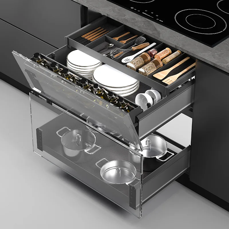 Kitchen Dish Storage Pull Basket Household Multifunctional Pot Basket Tilting Seasoning Storage Rack