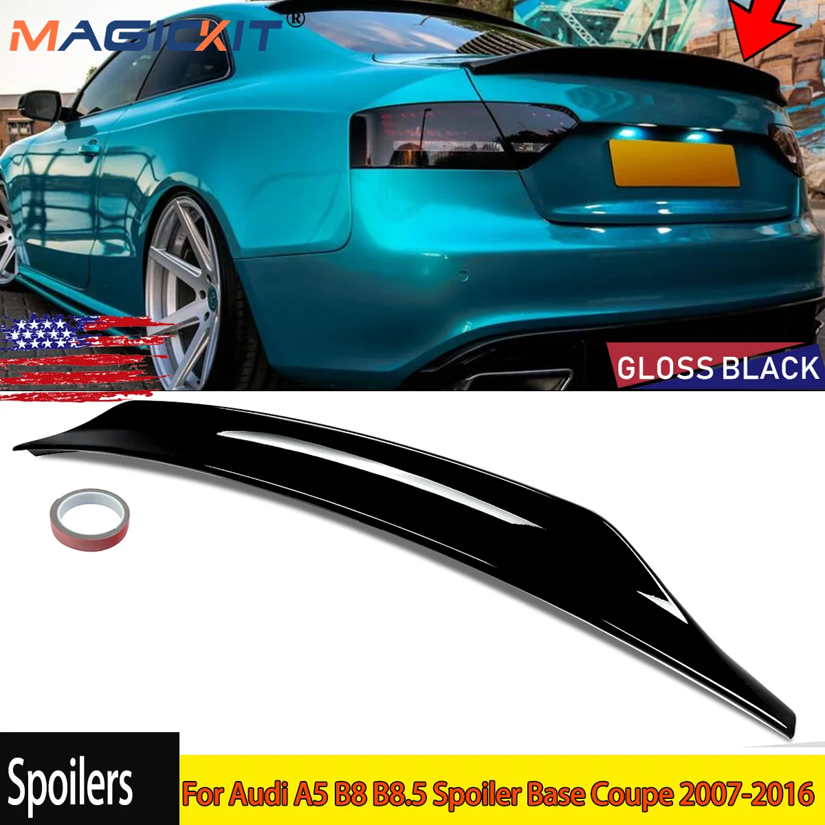 

For Audi A5 B8 B8.5 07-16 CAT Duckbill Style Gloss Black Rear Trunk Spoiler Wing