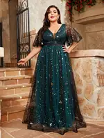 Mgiacy plus size V-neck sequin embroidered contrasting double mesh full skirt Evening gown Ball dress Party dress - Image 6