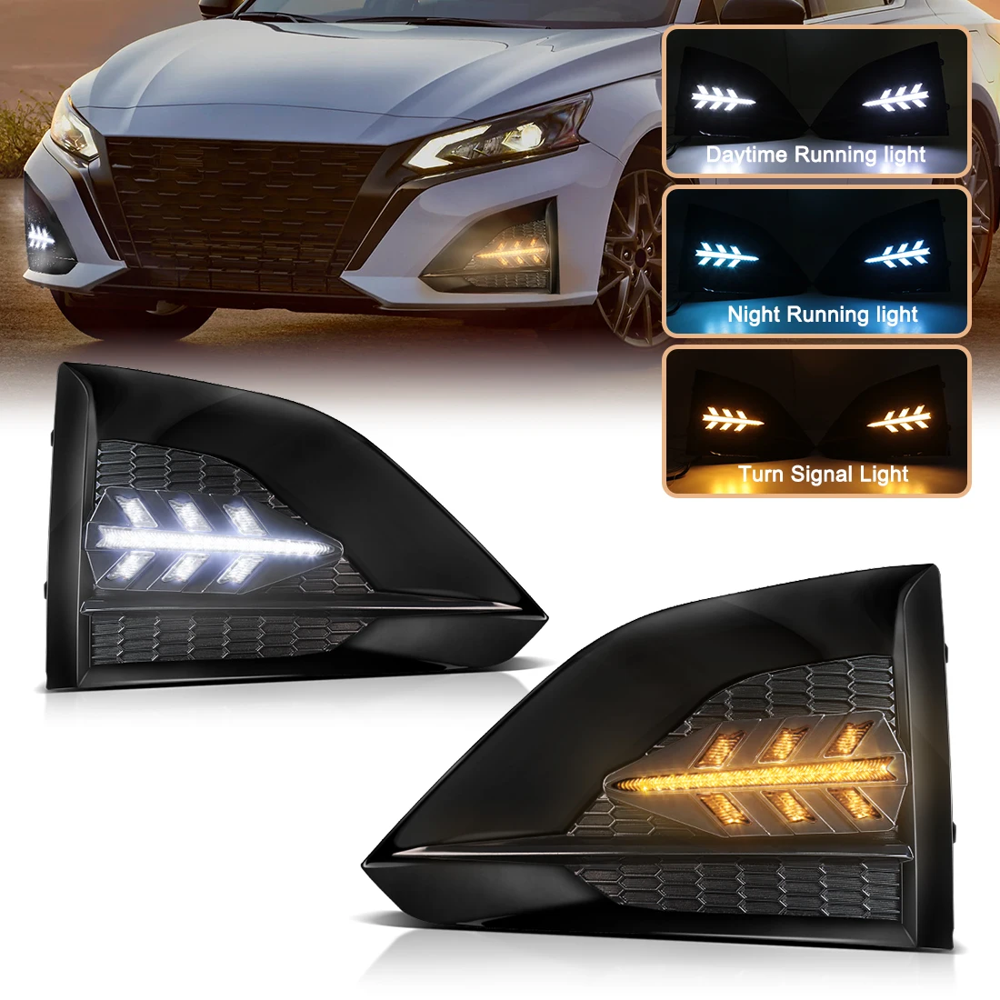 

3 Colors DRL For Nissan Altima Teana 2024 2025 Daytime Running Light LED Fog Lamp Assembly Daylight Waterproof Car Accessories