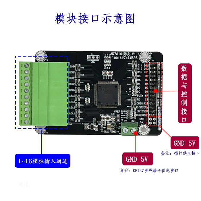 AD7616 Module 16-channel 16-bit ADC Synchronous Sampling 1MSPS High-speed Data Acquisition Supporting FPGA
