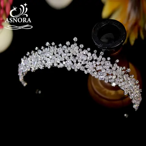Headband Wedding Tiara ASNORA Bridal Hair Accessories 3A Zircon Crown Para Quinceañera Princess Small Birthday Tiara for Women Diadema Wedding Headband