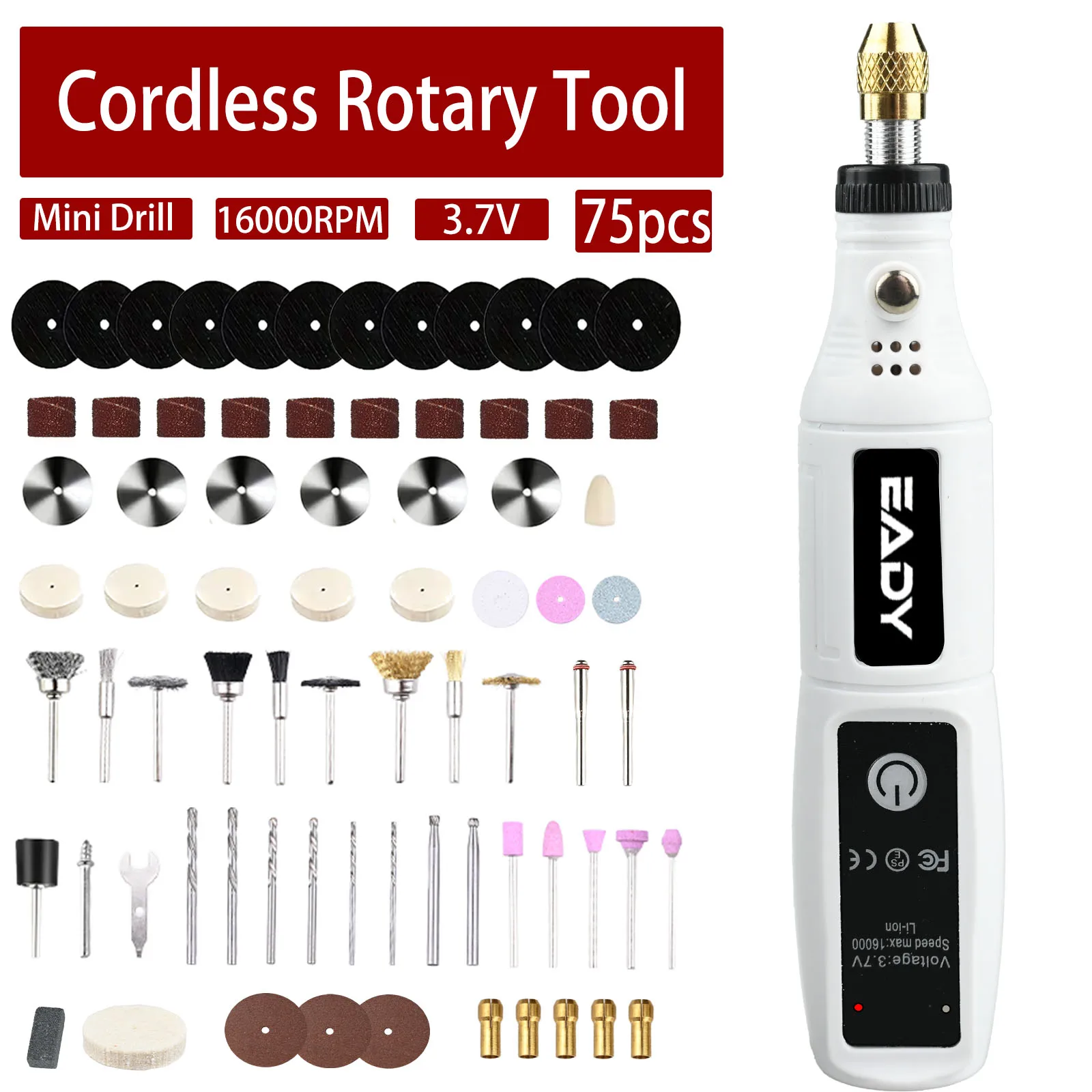 

75/25/1pcs Cordless Rotary Tool, Mini Drill & Engraver for Wood, Jewelry, Metal, Glass - USB DIY Kit
