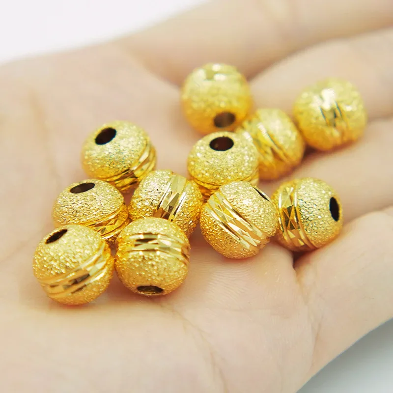 9999 Real Gold 24K Beaded DIY Handmade Car Flower Beads Accessories Money Beads Solid Frosted Thick Beads Pure Loose 10N