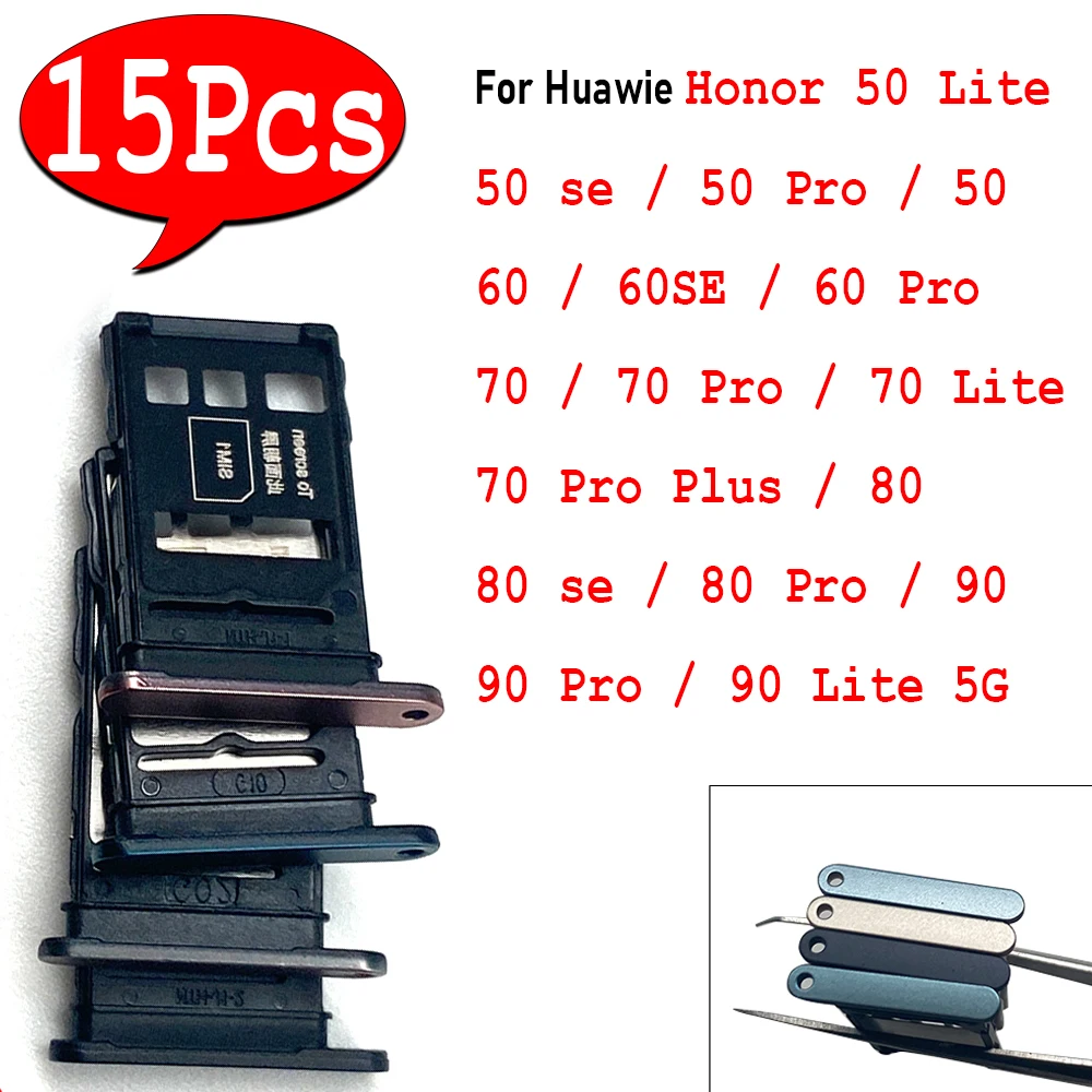 15Pcs,SIM Card Tray chip slot drawer Holder Adapter Accessories For Huawei Honor 50 5G 60 Lite 70 Pro Plus 80 SE 90