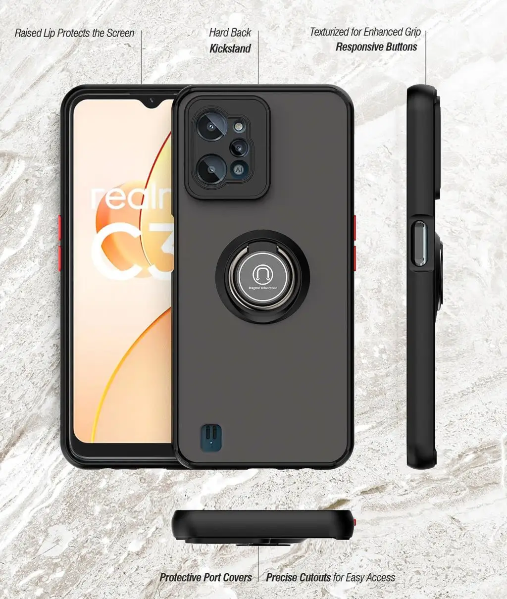360 Rotation Bracket Case Cover for Realme C31 Vehicle Magnetic Case Realme C35/Realme C21 C21Y/Realme C11 2021/Realme C55 4G