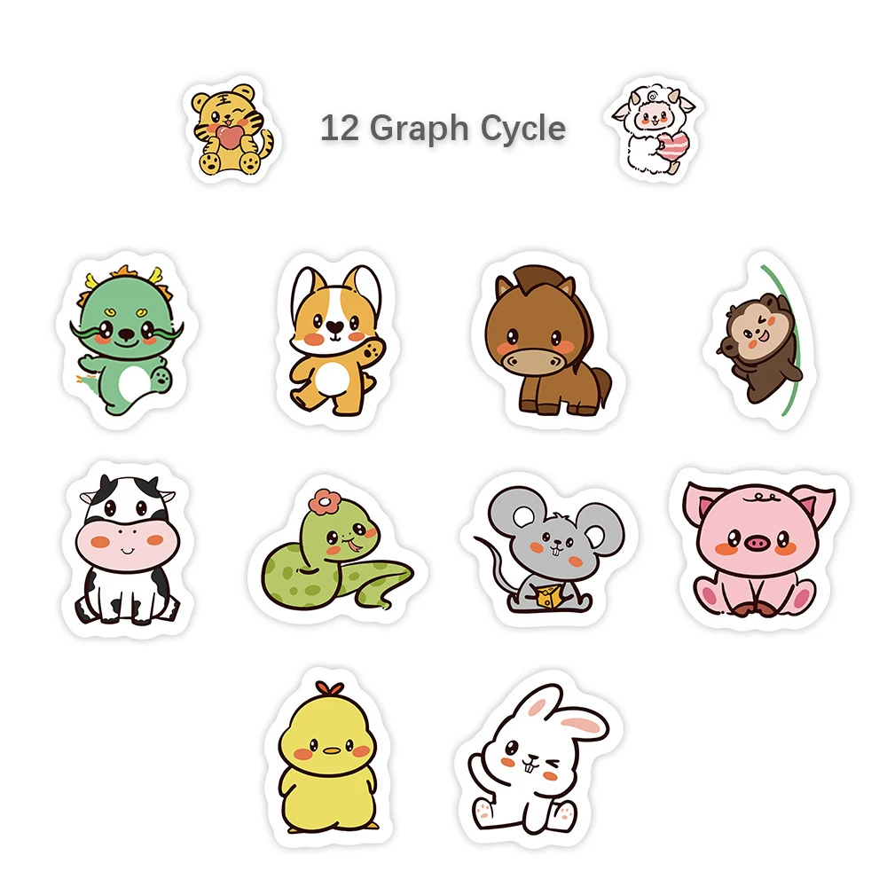

500pcs/Roll Cute Chinese Zodiac Decoration Stickers Kawaii Animals Cartoon Creative Decal Suitcase Phone Kid Reward Sticker Gift