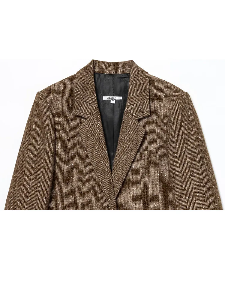 HH امرأة الشتاء التلبيب واحدة الصدر طويلة الأكمام جيب الديكور متعرجة حك السترة الإناث الترفيه الشارع نمط معطف