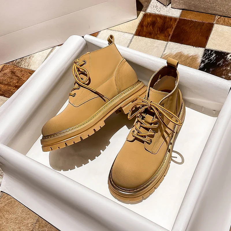 CICIYANG مارتون أحذية السيدات جلد طبيعي 2025 الخريف جديد النمط البريطاني سميكة القاع الرجعية النساء الدانتيل متابعة دراجة نارية الجوارب #2