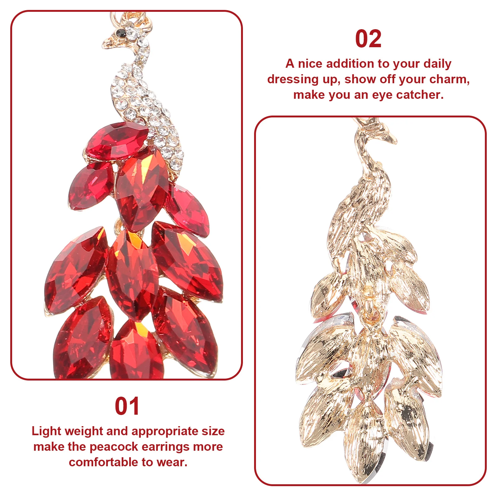 

1Pair Peacock Earrings Elegant Decorative Dangle Earrings for Women Party Casual Prom Fashion Jewelry Lightweight Rhinestone