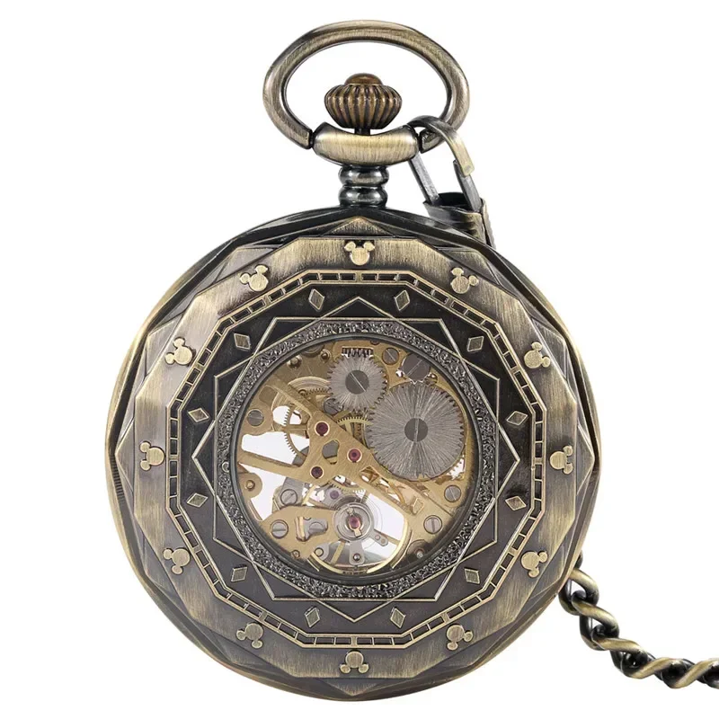 Steampunk Mechanical Pocket Watch Handwinding Skeleton Clock for Men Women Pendant Chain Open Face Arabic Number Watches