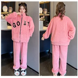 5XL Plus Size Coral Fleece Pajamas Set Women Winter Warm Thickened Loungewear Korean Zipper Cardigan Long Sleeved Home Clothes