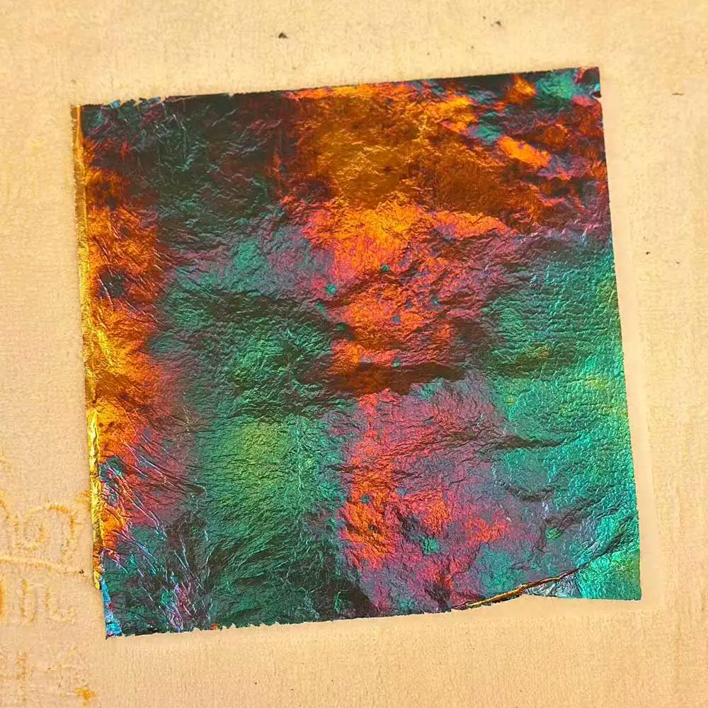 15 Blatt handgefertigtes, gebranntes Farbgoldblatt, simulierte Goldfolie für Malerei, künstlerische Dekorationen, Feiertagsdekorationen, Kunstwerke – Detail 1