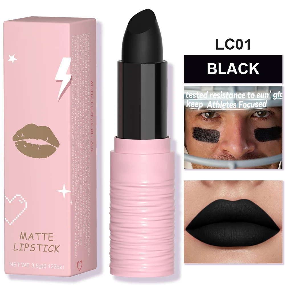 Matt schwarz weiß Lippenstift dauerhafte Pigment bunte wasserdichte Samt Lippenstift Weihnachten Halloween Party Lippen Gesicht Make-up Kosmetik