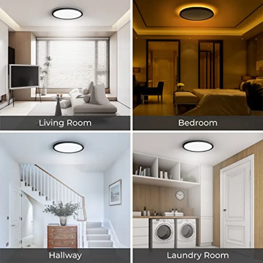 LED Flush Mount Ceiling Light Fixture with Night Light, 24W 2400LM 3000K/4000K/5000K Selectable, Dimmable Ceiling Lights for Be