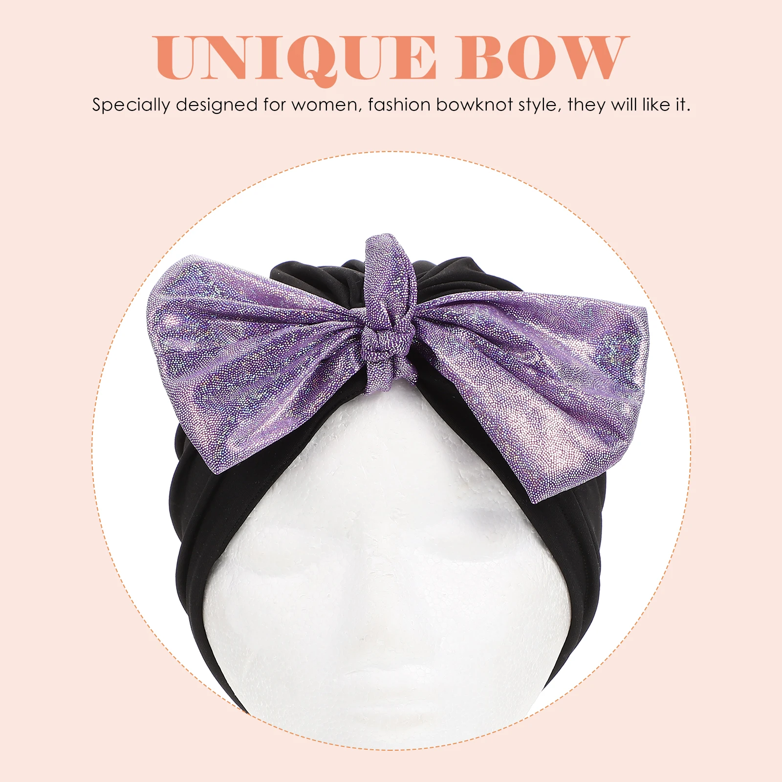 قبعة سباحة ذات شعر طويل للبالغين من النايلون المرن بعقدة على شكل فيونكة مزخرفة، غطاء حماية خفيف الوزن للنساء