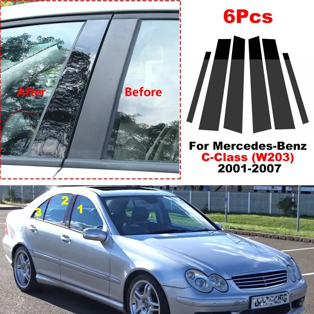 

6Pcs Car Door Window Pillar Center Post Trim Stickers For Mercedes-Benz C-Class (W203) 2001-2007 Center BC column stickers