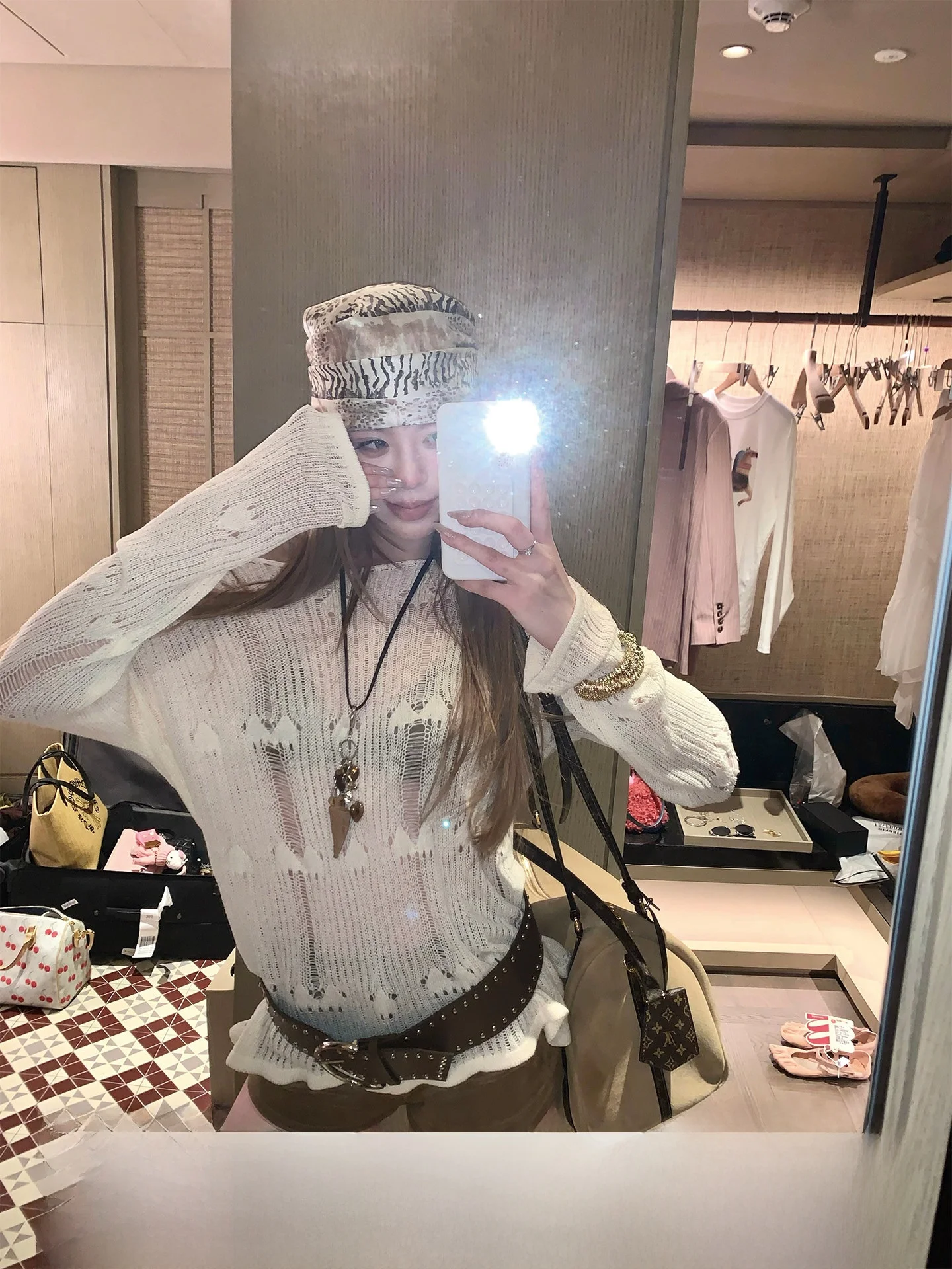 

Casual Loose Knitted Long Sve Hole Design Hollow out Spring Top Effortl Faion Okaaay Women's Polyester Nylon Blend