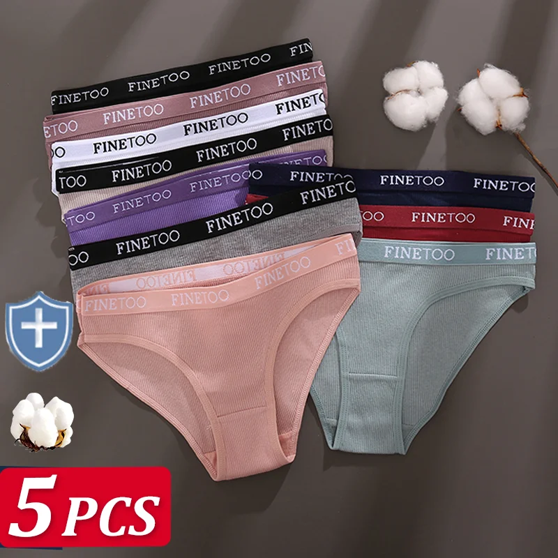 Finetoo 5Pcs/Set Women Sexy Cotton Briefs Intimates Solid Color Low Waist Panty High Elasticity Underwear Breathable Lingerie