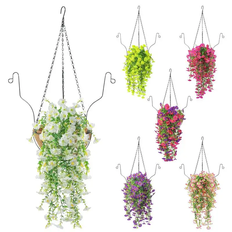 

Simulated Morning Glory Flowers With Bird Feeder Artificial Long Vines Plants Garden Outdoor Fake Plants Hanging Flowers Decor