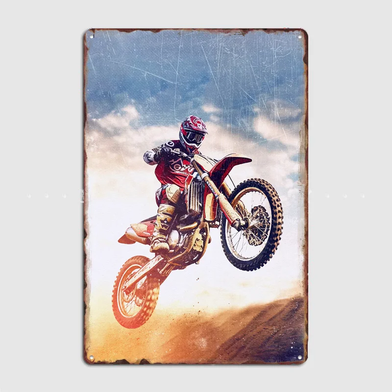 Motocross Rider in Action Poster Metal Dirt Bike Sign Club Vintage Custom Bedroom Indoor Home Wall Decor Posters Room Decoration
