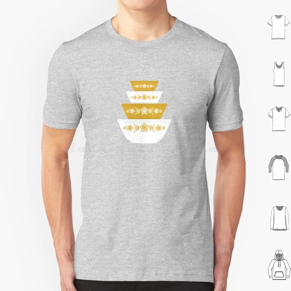 Pyrex Golden Bowls Camiseta de algodón para hombres y mujeres DIY estampado dorado patrón dorado Pyrex dorado Wowls Bowls Vintage Pyrex Pyrex