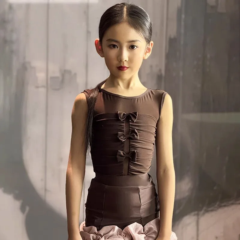 ملابس الرقص اللاتينية للأطفال فستان صيفي بدون أكمام بدلة احترافية تشا تشا رومبا سامبا ملابس الرقص ممارسة العرض