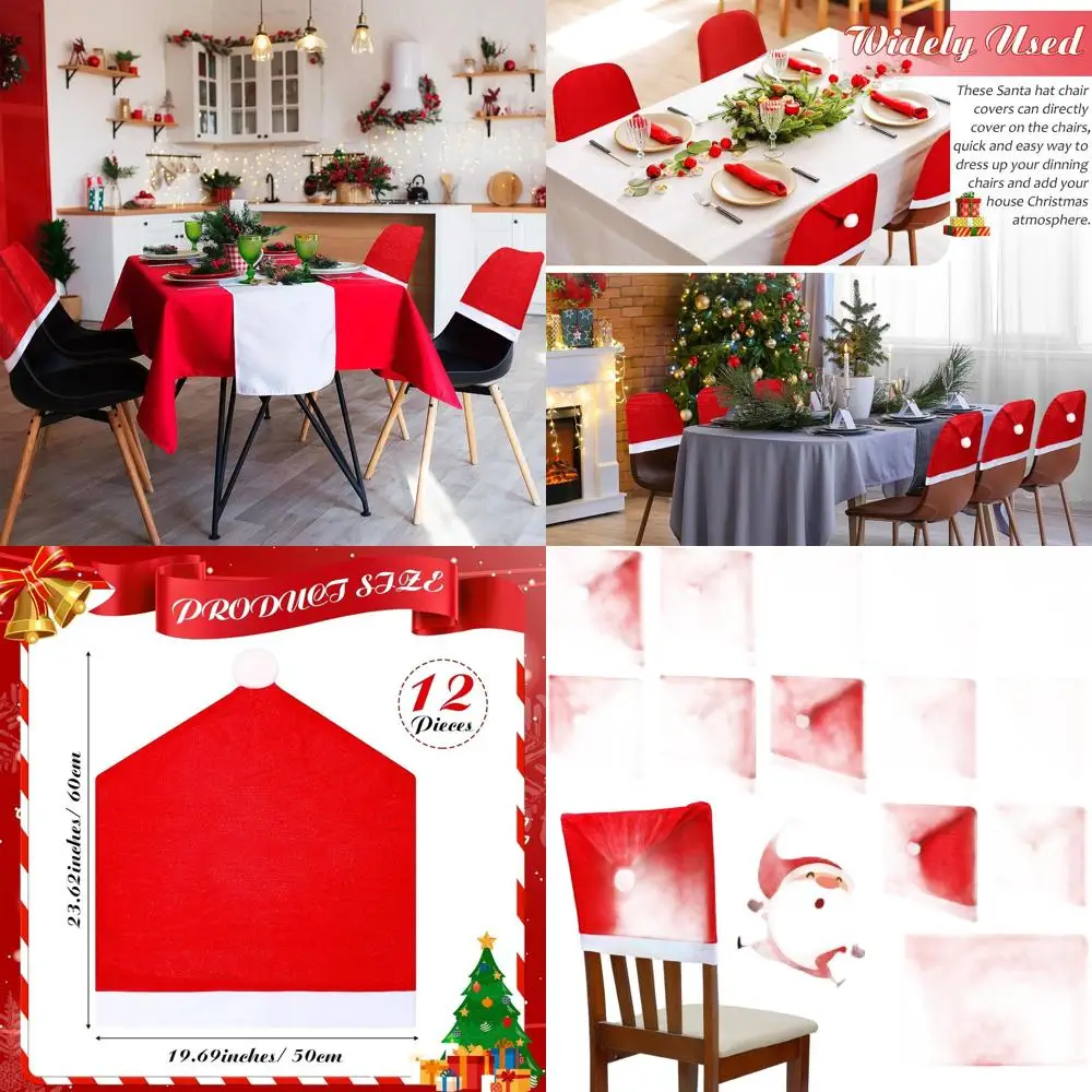 

12-Pack Red Santa Hat Chair Covers for Christmas Party, 19.69x23.62 Inches
