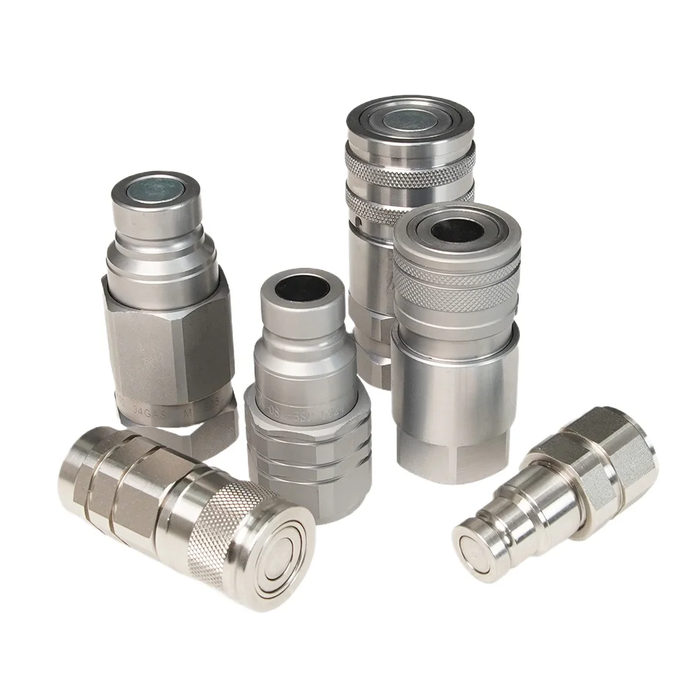 100CPS Flat 3/8 1/4 3/4 Threaded Npt Bsp Hydraulic Release Quick Disconnect Fittings Stainless Steel Hydraulic Quick Couplings