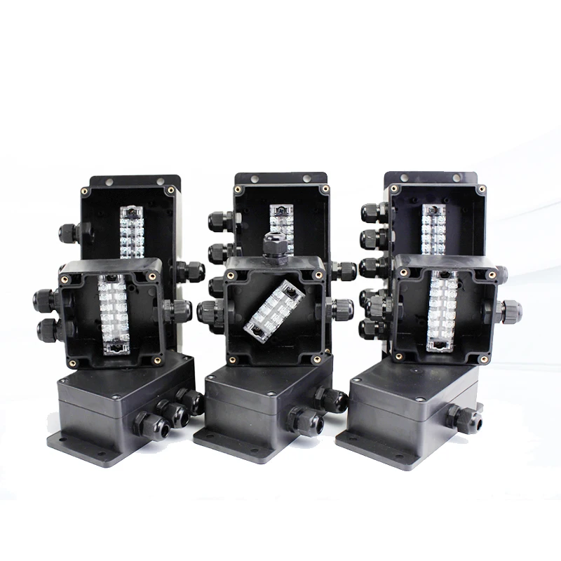 TB-1506 15A 600V Terminal Blocks With Cable Gland Connectors Black Junction Box Waterproof