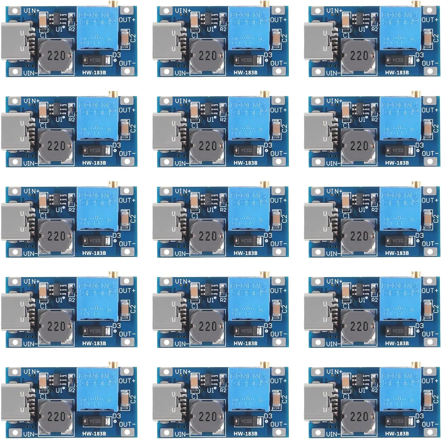 5/10/15pcs Type-C MT3608 DC-DC Boost Converter 2A Adjustable Module Voltage Regulator Board Input Voltage 2 Volt-24 Volt to 5 V