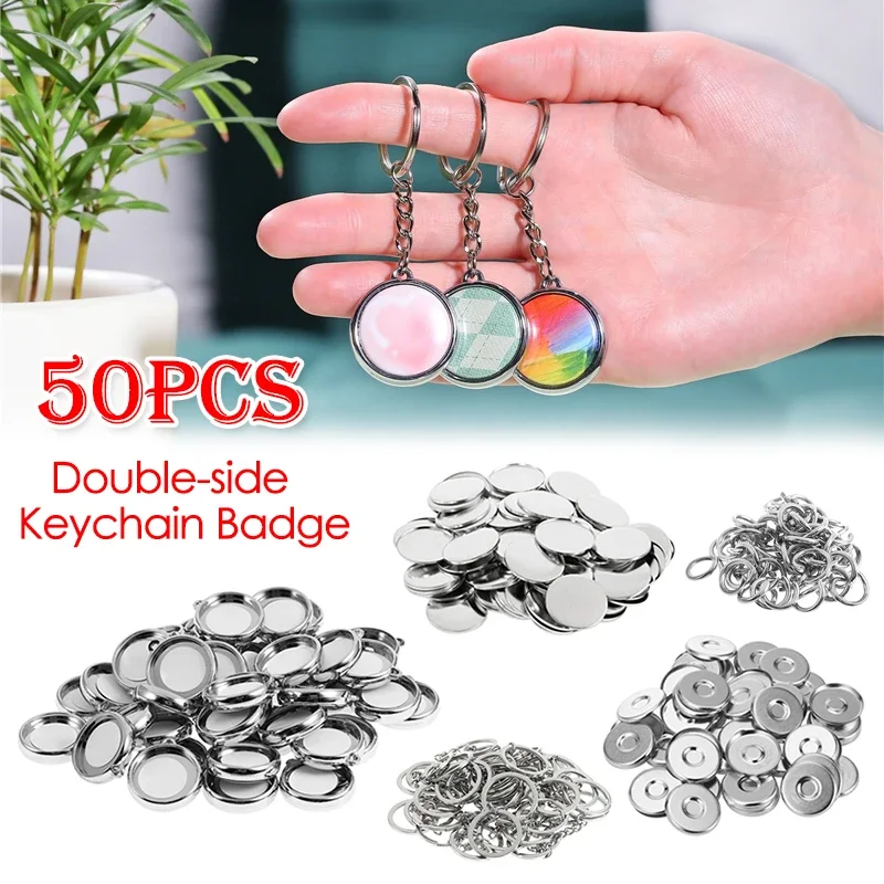 Double-Side Keychain Badge Button Pins Making Supplies 50Sets 25mm 32mm 37mm Round Key Ring Pendant Accessories for Button Maker