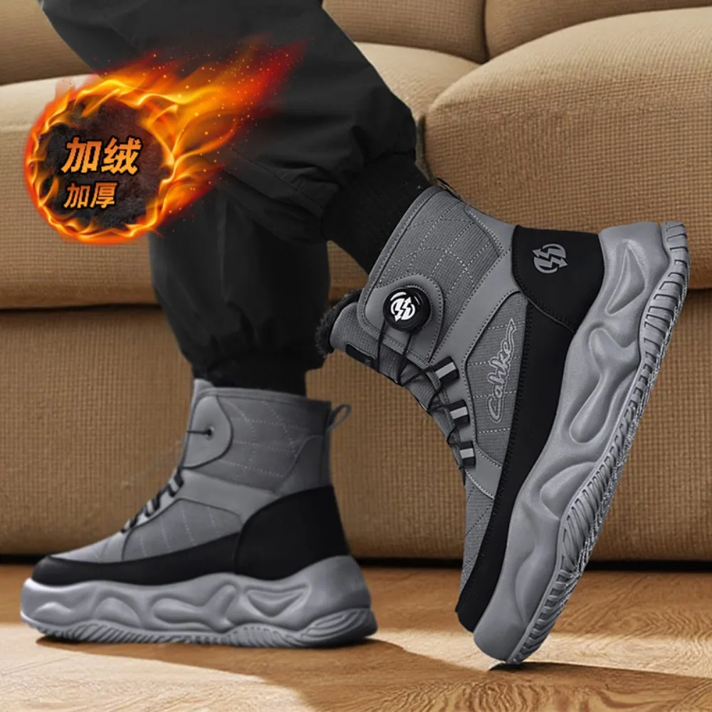 الشتاء القطيفة عالية أعلى أحذية الرجال البريطانية الرجعية ملابس العمل أحذية سميكة سوليد الأحذية الحرارية أحذية قصيرة منصة الأحذية