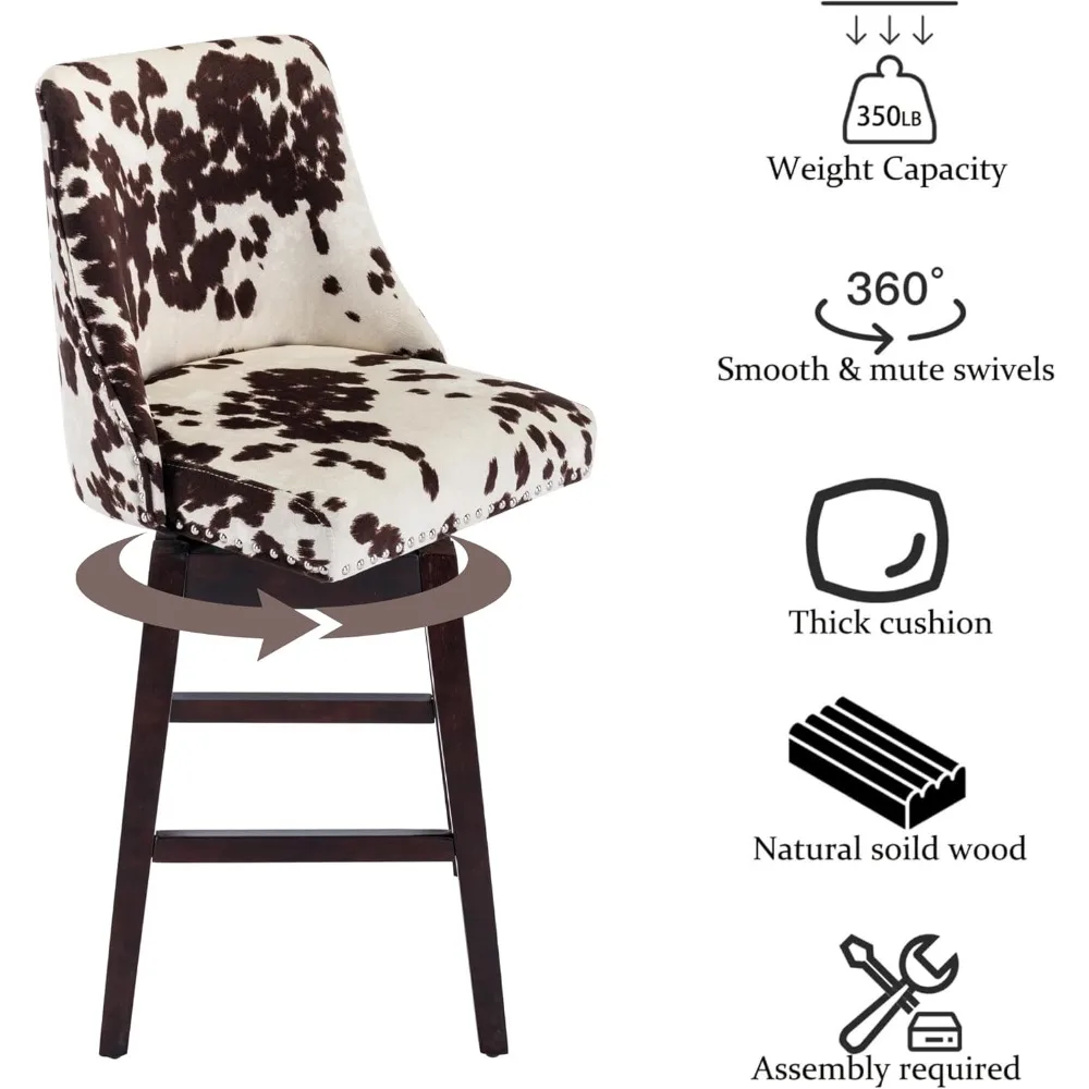 Counter Height Bar Stools Set, Velvet Swivel Kitchen Stool Chairs with Back Mid Century, Bar Stools