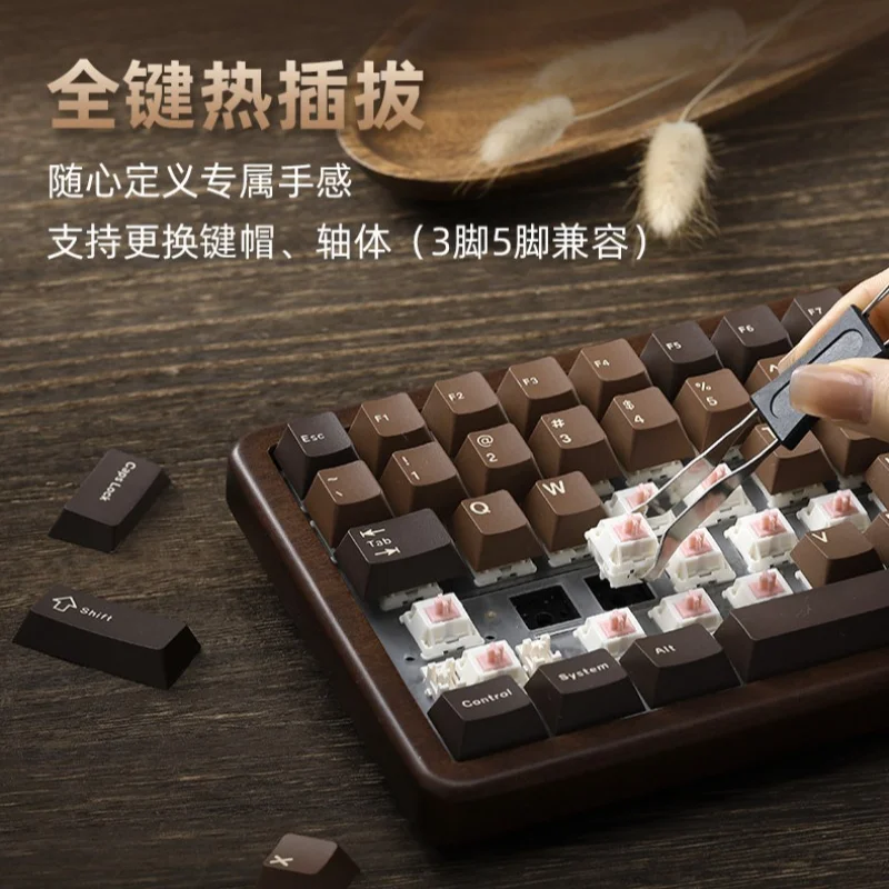 Wood68 Walnut Keyboard Custom Retro Tri-mode Wireless Bluetooth 2.4G Hot-swap RGB Gasket Ergonomics Teclado MX Switch for Gamers