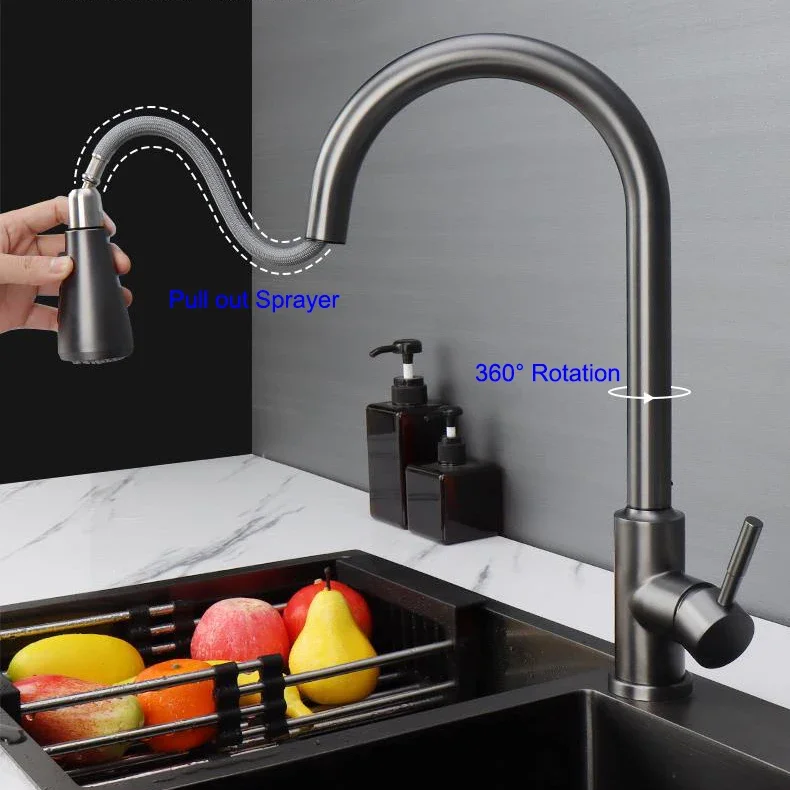 Grey Touch Kitchen Faucets Hot Cold Kitchen Sink Mixer Tap with Pull Down Sprayer Smart Sensor Touch Kitchen Mixer Faucet